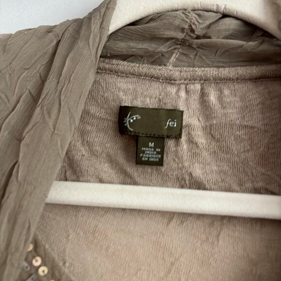 Fei Anthropologie Sheer Sequin Tie Top Sz M Taupe Boho Fairy Whimsigoth 90s Y2K - Picture 2 of 10